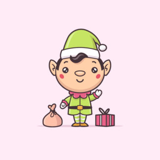 Cute kawaii Christmas elf vector cartoon illustration