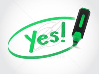 Green highlighter marker writing YES word on paper vector illustration