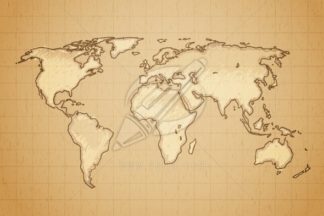 World map drawn on textured aged paper vector illustration.