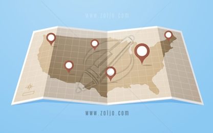 Flat style United States of America map with gps pointers .