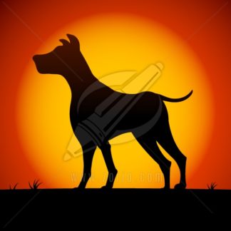 Dog silhouette in sunset vector illustration