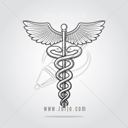 Caduceus symbol illustration drawn in vintage woodcut style vector