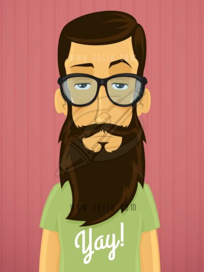 Handsome young hipster man with beard and eyeglasses vector cartoon illustration