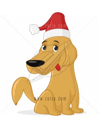 Cute dog retriever with santa clause hat vector cartoon illustration isolated on white