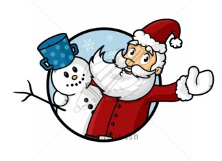 Happy Santa Claus hugging his friend snowman vector cartoon illustration