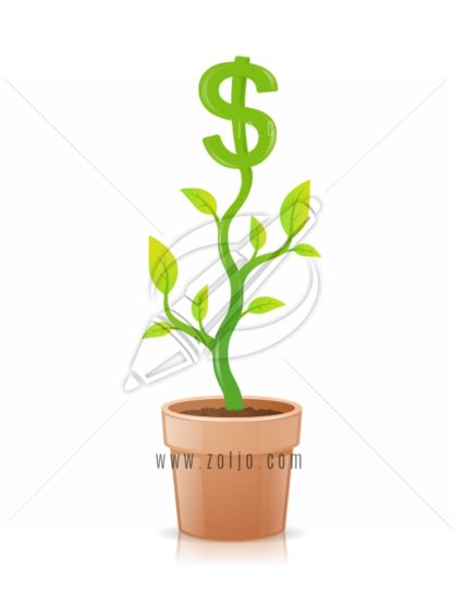 Green plant with dollar symbol vector illustration isolated on white