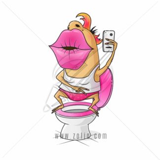 emale Creature taking selfie in toilet making duckface vector cartoon illustration