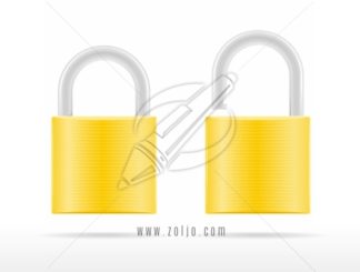 Two golden padlocks icons, locked and unlocked vector illustration