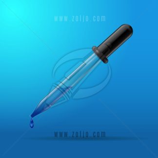 Pipette dropping liquid on blue background vector illustration