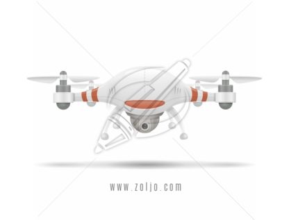 White quadcopter – drone realistic vector illustration.