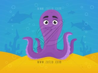 Happy cartoon octopus under the sea vector illustration.