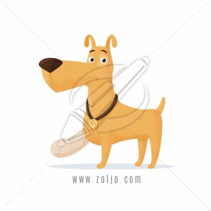 Dog with bandage on injured leg cartoon vector illustration