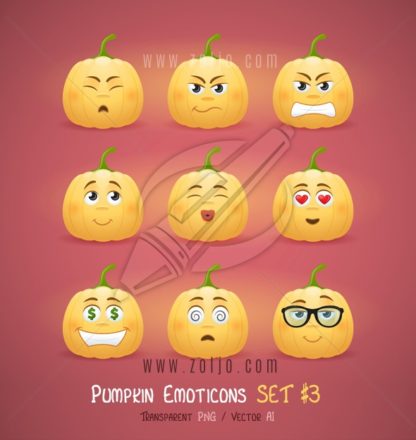 Autumn Halloween pumpkin face emoticons vector illustration - third set