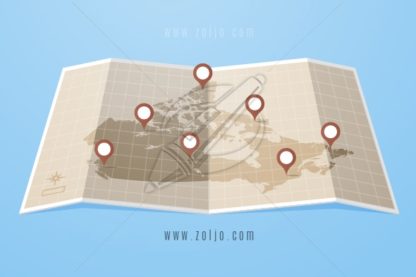 Map of Canada With Location Markers Vector Illustration in Flat Style
