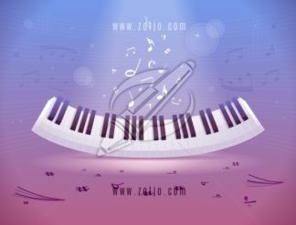 Abstract design with piano keyboard and music notes and symbols vector illustration