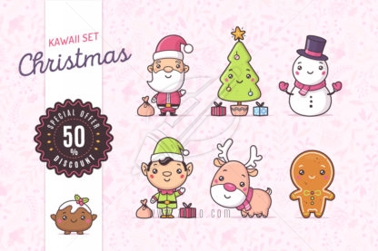 Christmas kawaii illustrations set