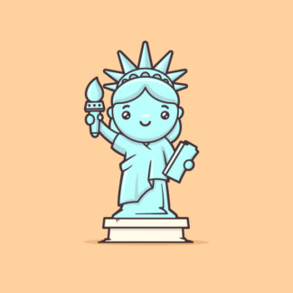 Cute kawaii Statue of Liberty vector cartoon illustration