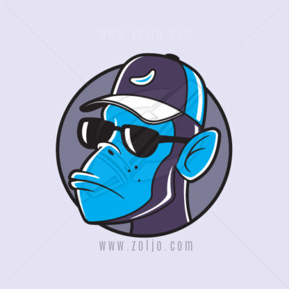 Cool ape - monkey, chimpanzee with hat and sunglasses vector cartoon illustration