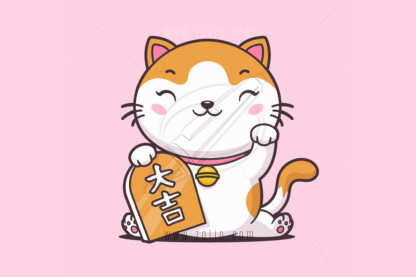 Maneki Neko Kawaii Cat Vector Illustration