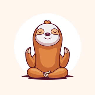Funny sloth doing yoga. Lotus position cartoon vector illustration.