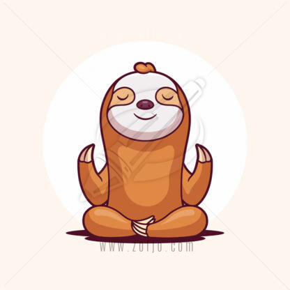 Funny sloth doing yoga. Lotus position cartoon vector illustration.