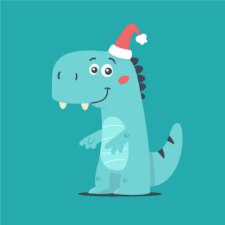 Funny t-rex wearing a santa hat Christmas concept vector cartoon illustration