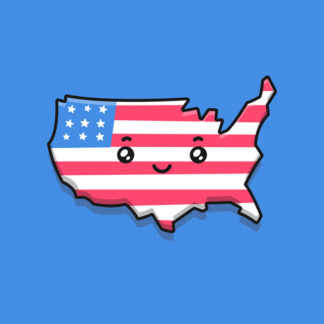 USA map kawaii cartoon character vector illustration