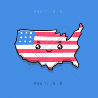 USA map kawaii cartoon character vector illustration